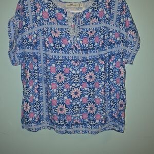 Vineyard Vines Blue and Pink Floral Blouse